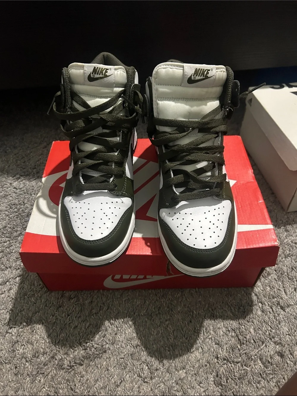 Nike Kids Olive and White High-Top Sneakers